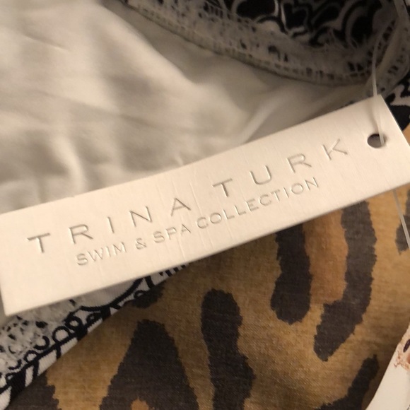 Trina Turk size 14 black & White floral print bikini bottom gold detail - Picture 5 of 14